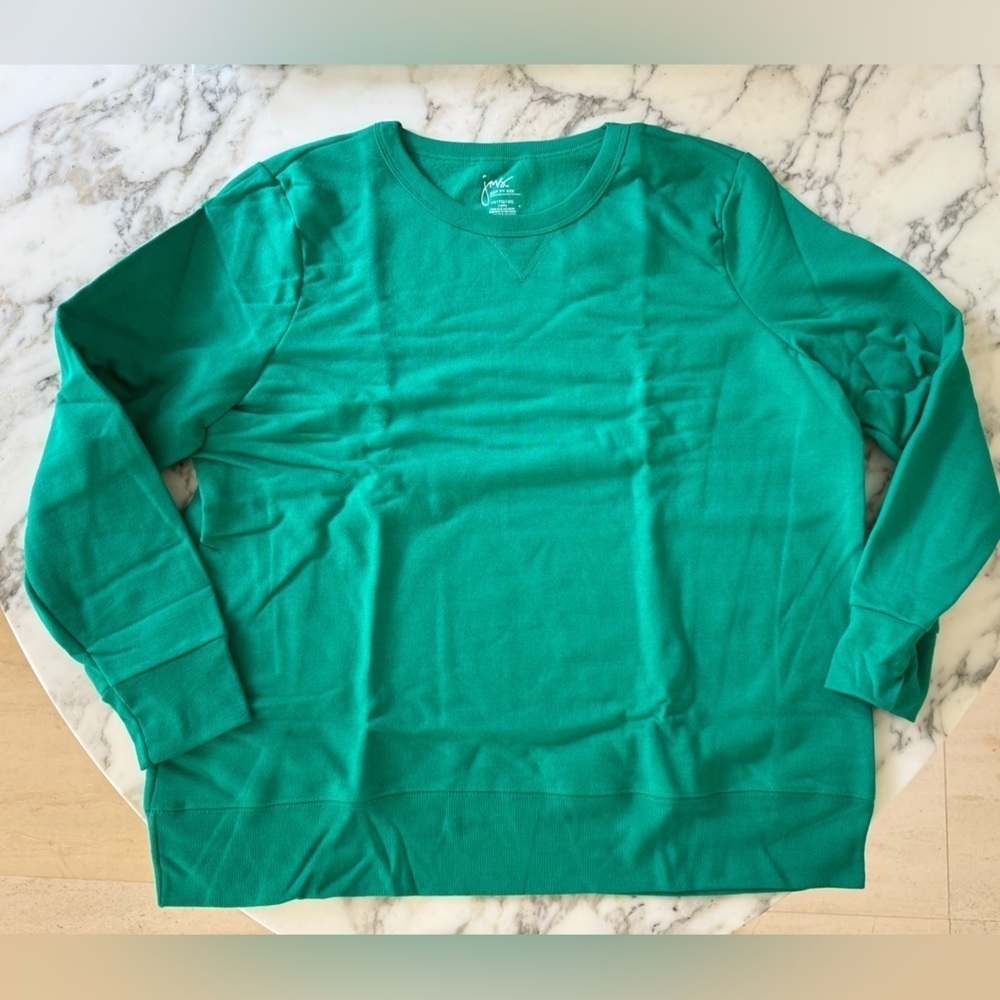 New Hanes EcoSmart Kelly Green Crewneck Sweatshirt 1X Cotton Blend Pullover - Picture 5 of 9